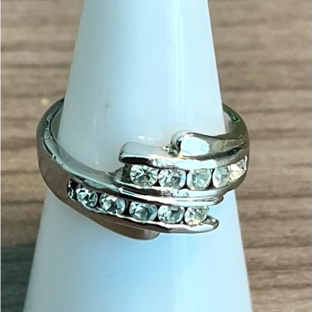 Silver Crystal Wave Ring - Women's Jewelry